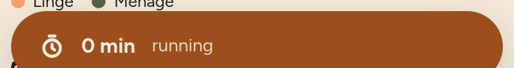 Brown banner at the top of the Statistics screen, with a stopwatch icon, the elapsed time and the word “running”.